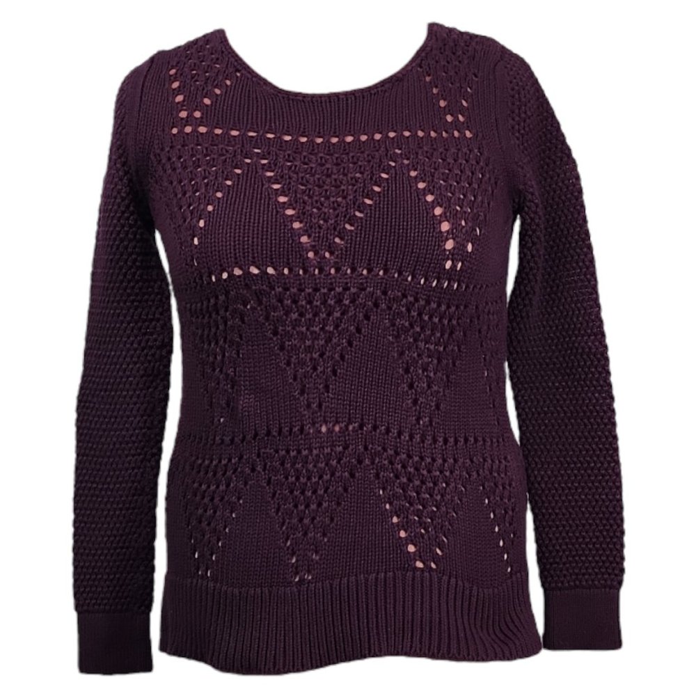 LOFT Purple Plum Cable Knit Sweater Size Medium Cotton Chunky Knit
